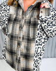 Plus Size Leopard Plaid Button Up Long Sleeve Shacket - Little Miss Vanilla