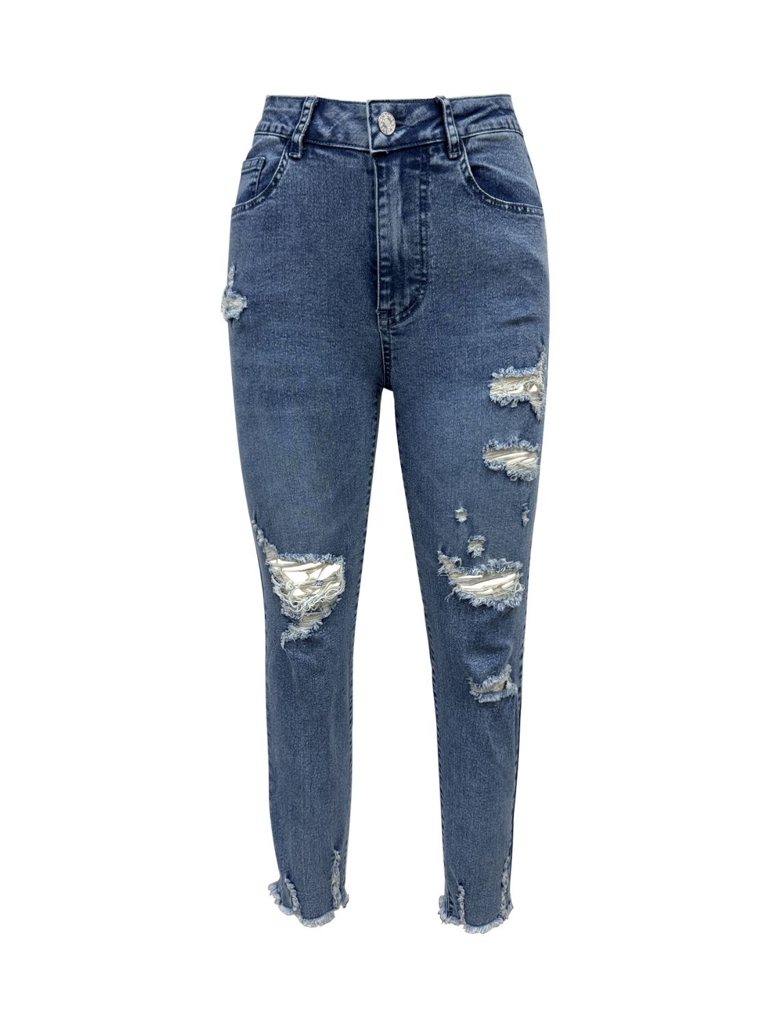 Distressed Raw Hem Jeans with Pockets - Little Miss Vanilla