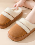 Fashion Warm Cotton Slippers For Women Leisure Thick Bottom Non-slip Plus-velvet House Shoes Winter Bedroom Floor Suede Slipper