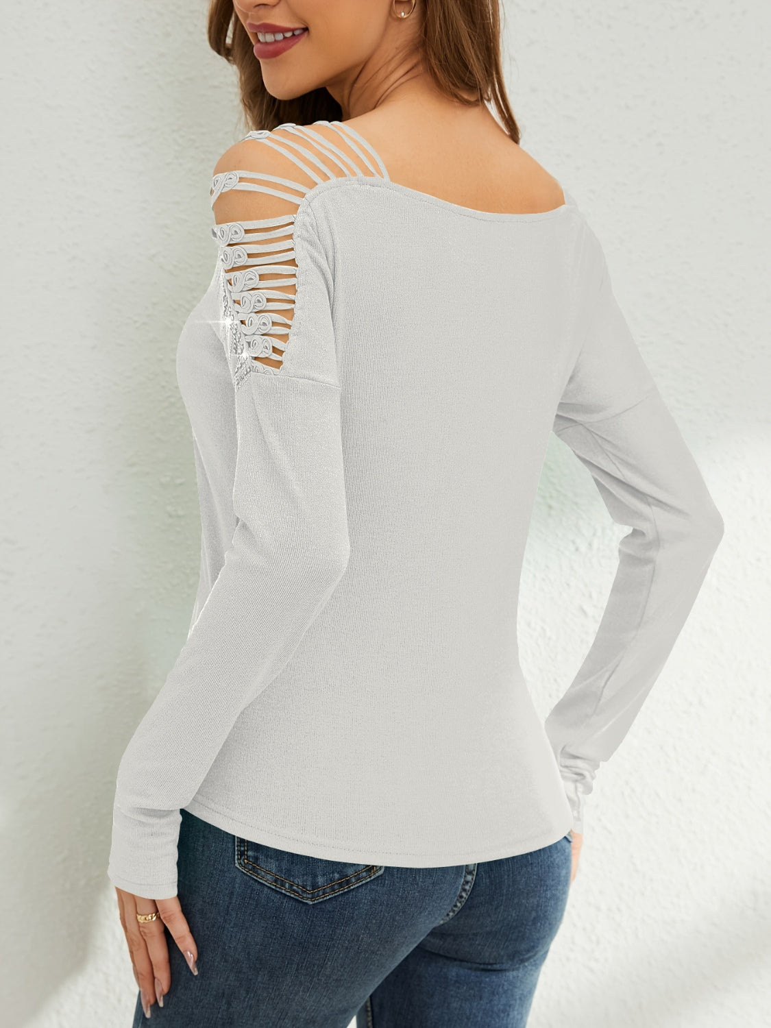 Rhinestone Cutout Long Sleeve T-Shirt - Little Miss Vanilla