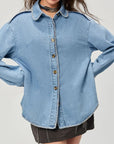 Button Up Collared Neck Denim Top - Little Miss Vanilla