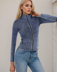 Basic Bae Pocketed Turtleneck Zip Up Denim Top - Little Miss Vanilla