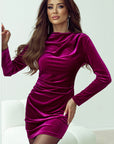 Pitaya Pink Velvet Mock Neck Ruched Long Sleeve Bodycon Dress - Little Miss Vanilla