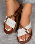 White Criss Cross PU Leather Flat Slippers