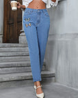 Butterfly Embroidered Straight Leg Jeans - Little Miss Vanilla