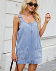 Scoop Neck Wide Strap Denim Dress - Little Miss Vanilla