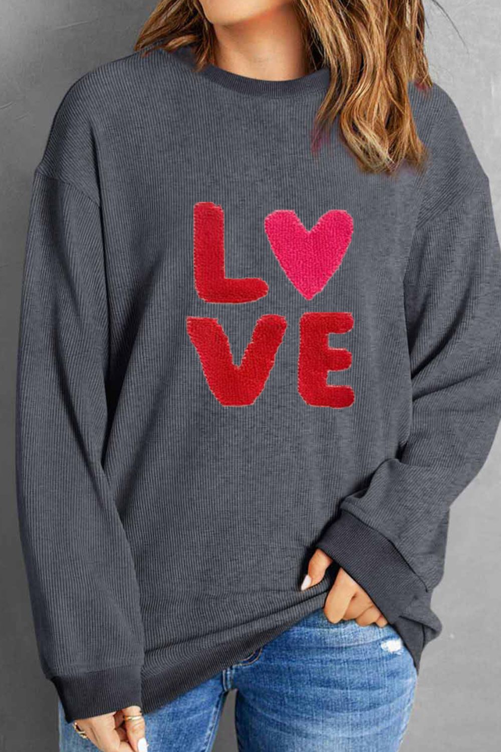 Valentine’s Day LOVE Round Neck Long Sleeve Sweatshirt - Little Miss Vanilla