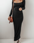 Black Long Sleeve Square Neck Maxi Bodycon Dress - Little Miss Vanilla