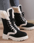 Winter Lace-up Snow Boots For Women Mid-tube Fleece Shoes Warm Chunky Heels Plush Boot