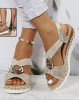 Women's Peep Toe Serpentine Wedges Sandals With Circle Design Casual Summer Shoes