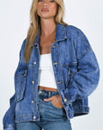 Blue Chest Pockets Drop Shoulder Loose Denim Jacket - Little Miss Vanilla