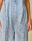 Beau Blue Light Wash Frayed Exposed Seam Wide Leg Denim Overall