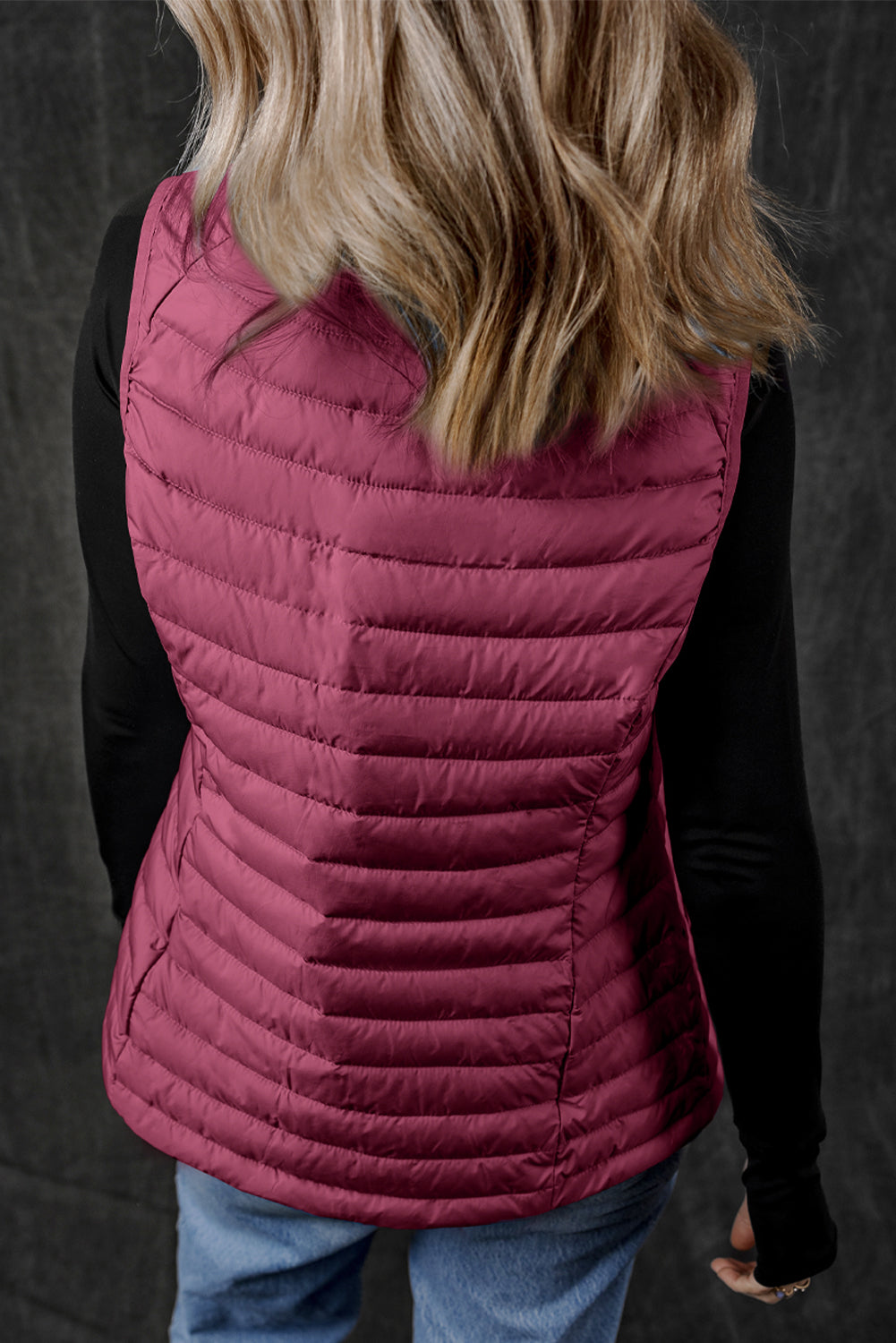 Burgundy Plush Collared Quilted Zipped Puffer Vest - Little Miss Vanilla