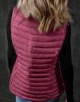 Burgundy Plush Collared Quilted Zipped Puffer Vest - Little Miss Vanilla