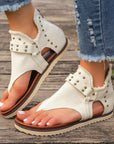 Denim Thong Sandals With Rear Zipper Summer Retro Beach Flat Shoes For Women