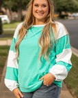 Plus Size Exposed Seam Color Block Long Sleeve Sweatshirt - Little Miss Vanilla