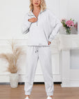 Gray Solid Half Zipped Drawstring High Waist Lounge Set - Little Miss Vanilla