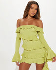 Fashion Tube Top Off Shoulder Ruffled Flare Sleeve Dress