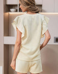 Apricot Textured Ruffled Sleeve Tee and Drawstring Shorts Set