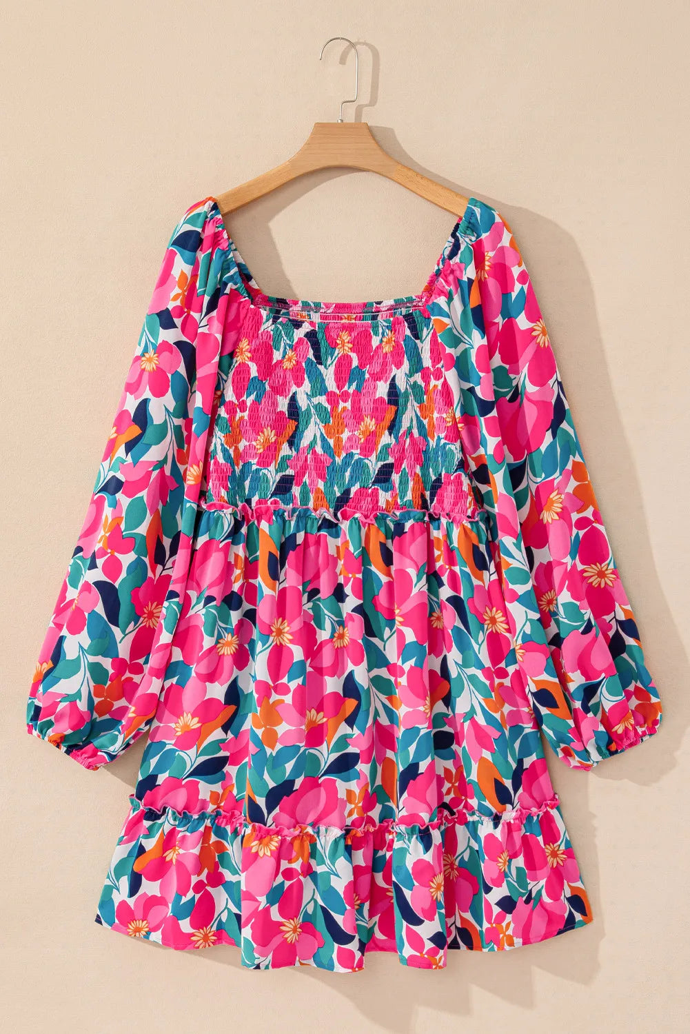 Plus Size Smocked Floral Square Neck Balloon Sleeve Dress - Little Miss Vanilla