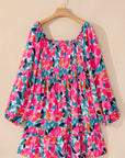 Plus Size Smocked Floral Square Neck Balloon Sleeve Dress - Little Miss Vanilla