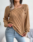 Square Neck Knitted Sweater With Button Design Winter Warm Long Sleeve Tops Women's Clothing