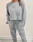 Gray Stars Print Long Sleeve Drawstring High Waist Lounge Set - Little Miss Vanilla