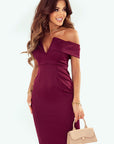 Off-Shoulder Zip-Back Slit Dress - Little Miss Vanilla