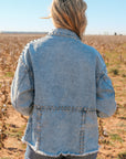 Studded Acid Wash Long Sleeve Denim Jacket - Little Miss Vanilla