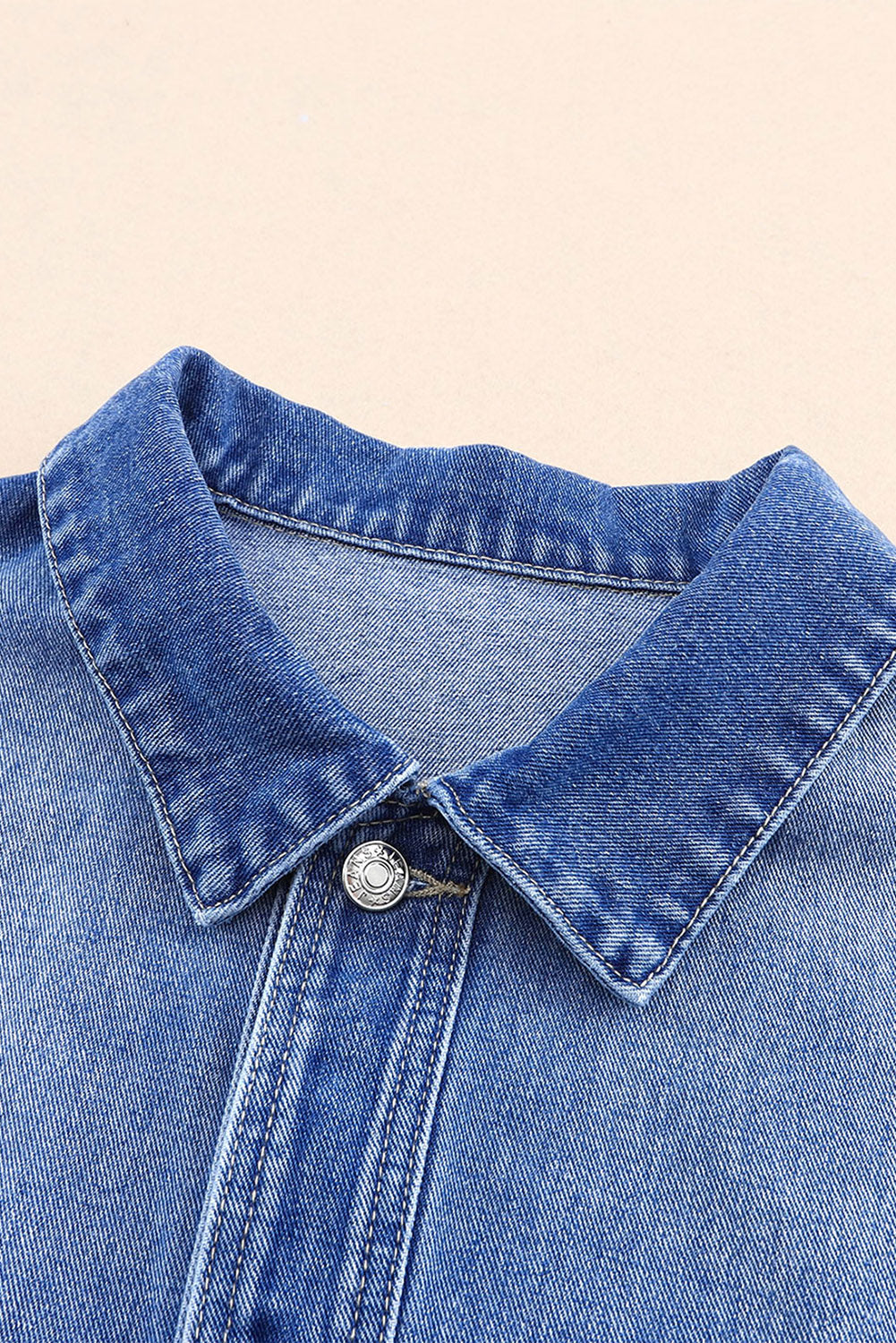 Blue Chest Pockets Drop Shoulder Loose Denim Jacket - Little Miss Vanilla