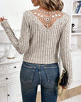 Lace Detail V-Neck Long Sleeve T-Shirt - Little Miss Vanilla