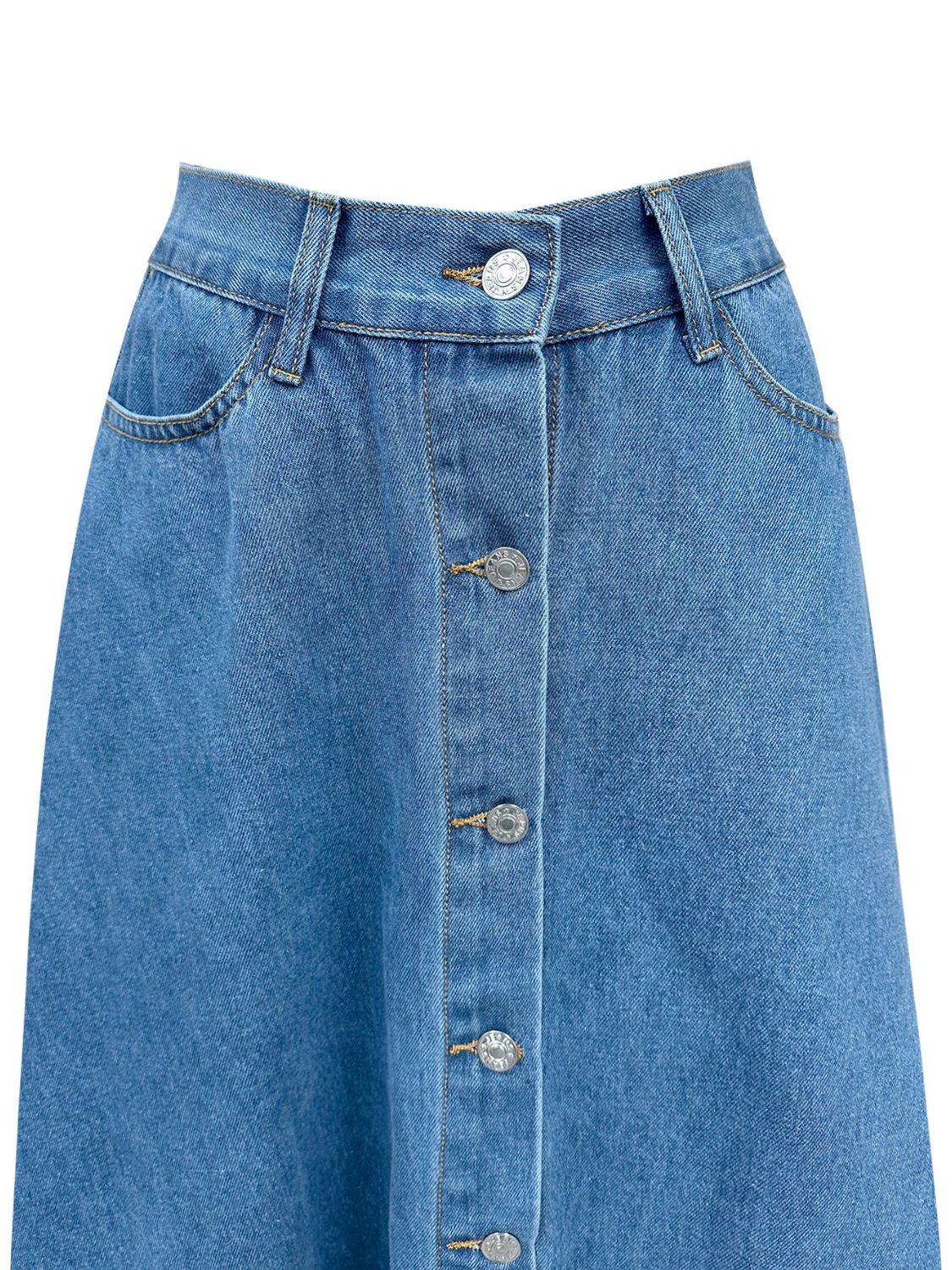 Buttoned Midi Denim Skirt with Pockets - Little Miss Vanilla