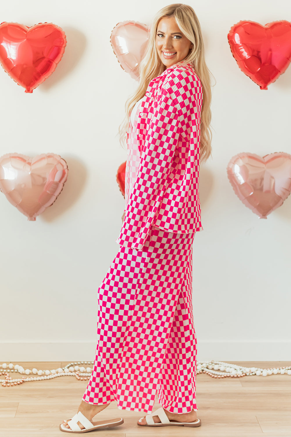 Pink Checkered Buttoned Shirt and High Waist Pants Pajama Set - Little Miss Vanilla