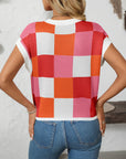 Mandy Checkered Round Neck Cap Sleeve Knit Top - Little Miss Vanilla