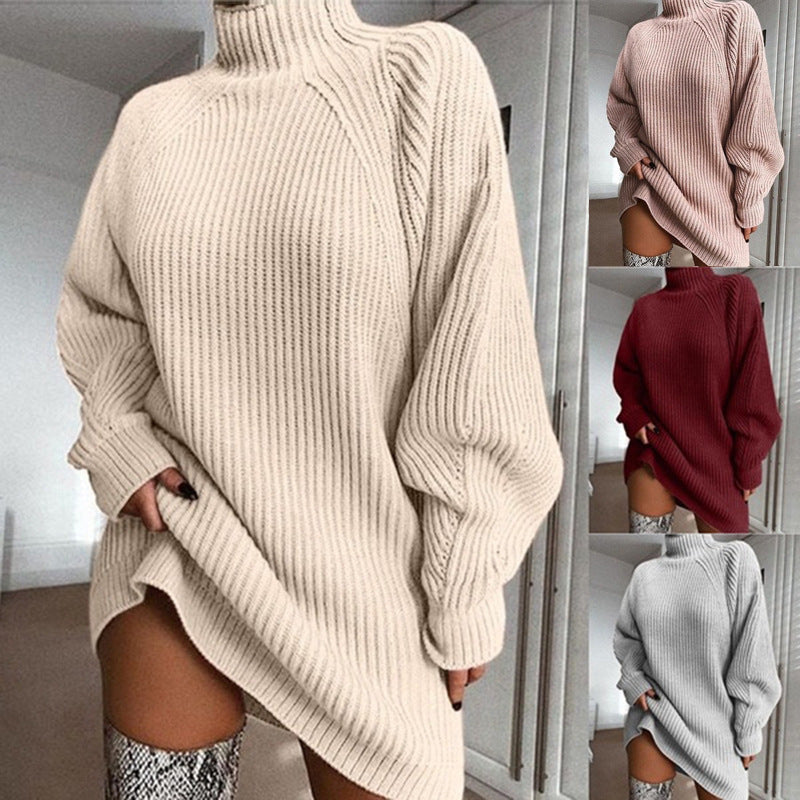 Solid Turtleneck Long Sweater Winter Warm Women Sweater Dress - Little Miss Vanilla