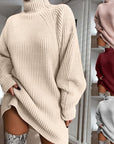 Solid Turtleneck Long Sweater Winter Warm Women Sweater Dress - Little Miss Vanilla