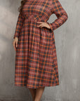 Plus Size Plaid Round Neck Long Sleeve Midi Dress - Little Miss Vanilla