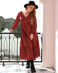 Plus Size Quarter Button V-Neck Long Sleeve Dress - Little Miss Vanilla