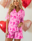 Pink Bow Print Half Sleeve Shirt and Shorts Pajamas Set - Little Miss Vanilla