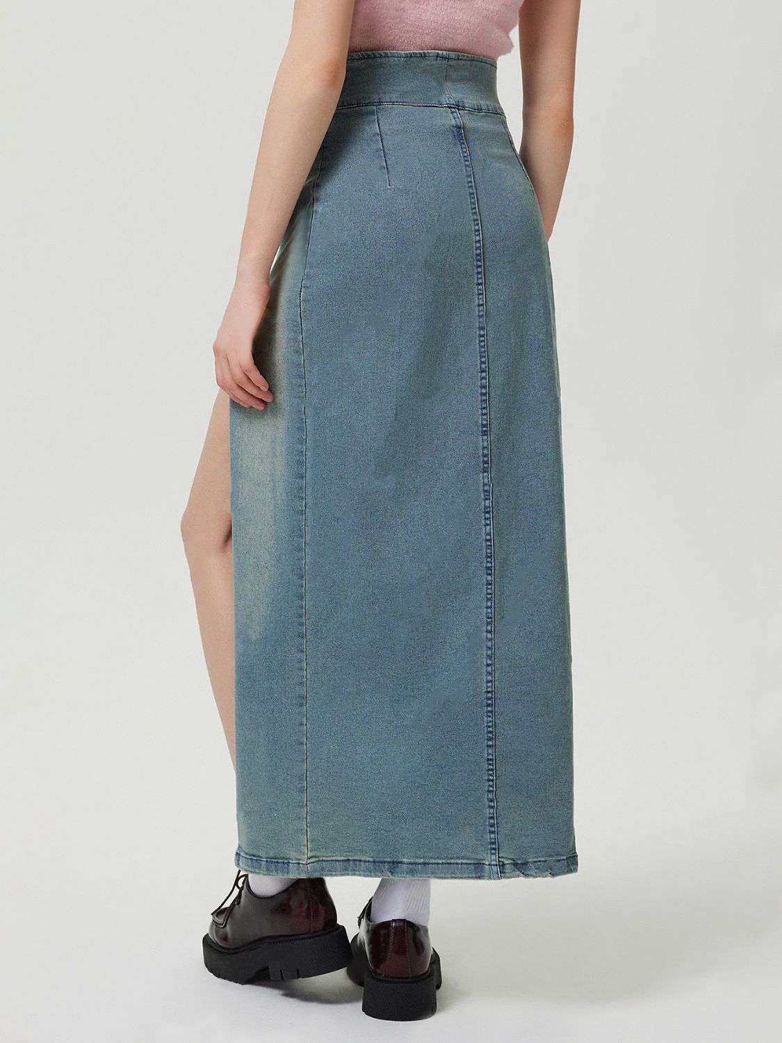 Slit Denim Skirt with Zip - Little Miss Vanilla