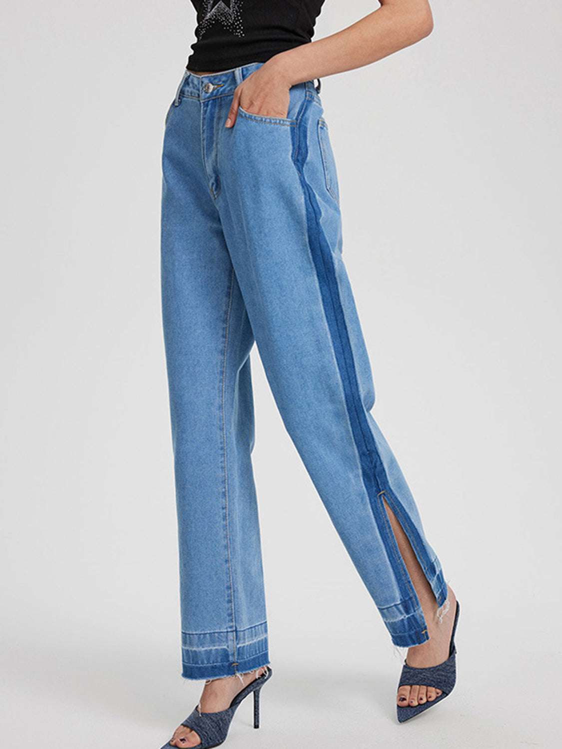 Slit Straight Leg Jeans with Pockets - Little Miss Vanilla