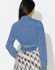 Asymmetric Slit Collared Neck Long Denim Top - Little Miss Vanilla