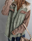 Green Color Block Button Down Hooded Corduroy Jacket - Little Miss Vanilla