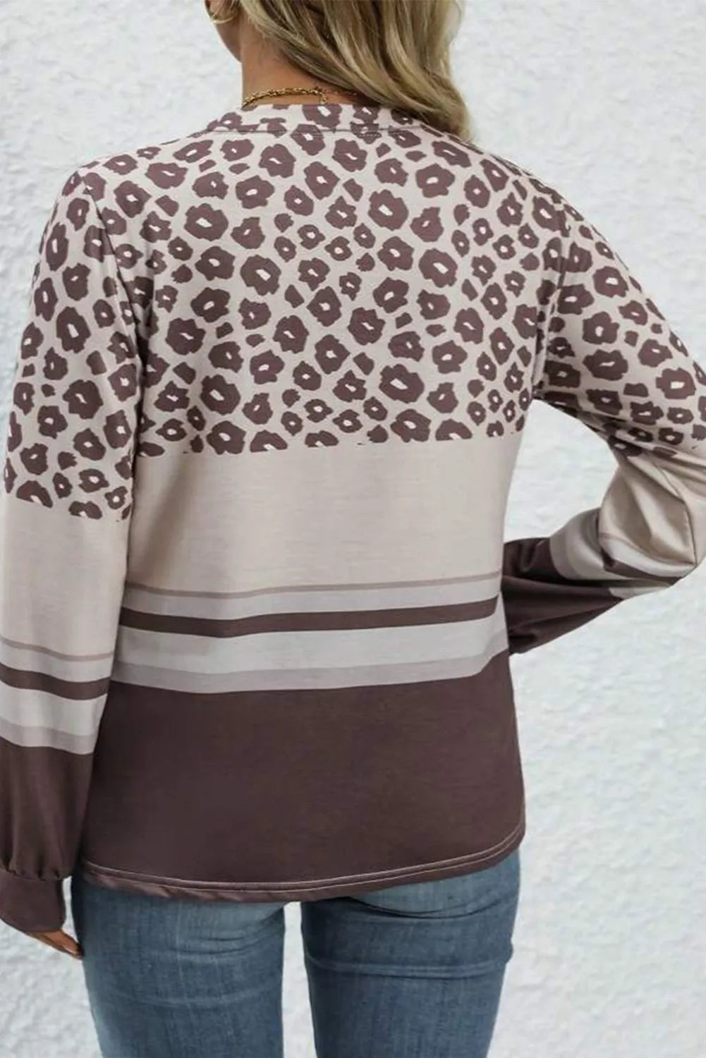 Plus Size Leopard Round Neck Long Sleeve Top - Little Miss Vanilla