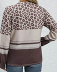 Plus Size Leopard Round Neck Long Sleeve Top - Little Miss Vanilla