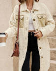 Beige Contrast Flap Pocket Single Breasted Teddy Coat