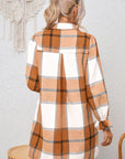 Khaki Plaid Pattern Collared Neck Ruffled Sleeve Shirt Dress - Little Miss Vanilla