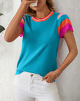 Mandy Contrast Round Neck Short Sleeve Knit Top - Little Miss Vanilla