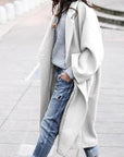 Casual Long Jacket With Pockets Solid Color Single Breasted Lapel Woolen Coat For Women Warm Winter Clothing