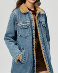 Pocketed Button Up Denim Jacket with Fur Lining - Little Miss Vanilla